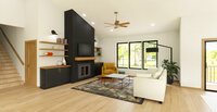 CanB Design-Warm & Bold Render Project- Living--dark fireplace-warm woods-render