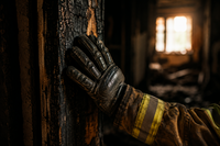 firefighter-inspecting-charred-wood