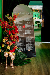 Custom hand-lettered seating chart by Use Your Words by Nyssa helping guests find their seats at a New Jersey wedding celebration.