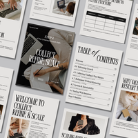 Multi canvas mockup of Collect Refine & Scale, a workbook to help you collect feedback, refine what's working, and scale your business.