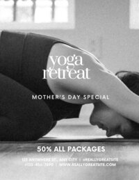 White and Brown Minimal Trend Style Mother's Day Yoga Special Offer Promotional Flyer