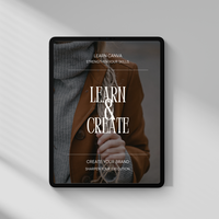 Ipad mockup of Learn & Create, a bundle designed to help creative entrepreneurs learn Canva and build their brand from scratch.