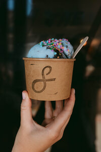 Ice cream cup photo from The Study dessert lounge, Garretson SD / Customers enjoying dessert at The Study in Garretson, SD / Fresh ice cream flavor prep at The Study