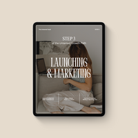 minimalistic ipad mockup of Launching & Marketing workbook for creative entrepreneurs