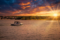 Sunset views on the lake in Graford TX, view from the backyard of this incredible short term rental