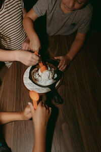 Behind-the-scenes photo from The Study dessert lounge, Garretson SD / Customers enjoying dessert at The Study in Garretson, SD / Fresh ice cream flavor prep at The Study