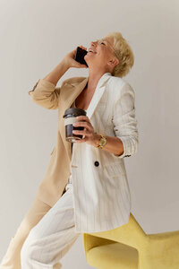 joyful woman on the phone