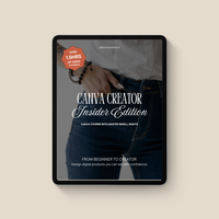 minimalistic ipad mockup of Canva Creator course and video tutorial for creative entrepreneurs