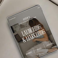 A close up ipad mockup of the Launching & Marketing Guide and Workbook designed to help entrepreneurs market their business online.
