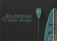 Adventurous Heart Therapy logo and custom brand collateral featuring the practice’s bold teal visual identity