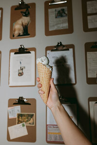 ice cream cone photo from The Study dessert lounge, Garretson SD / Customers enjoying dessert at The Study in Garretson, SD / Fresh ice cream flavor prep at The Study