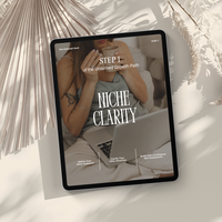 ipad mockup of the Niche Clarity guide and workbook, step 1 of the Untamed Growth Path