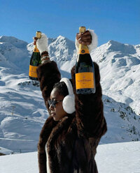 Powder - Luxury champagne celebration in snowy alpine mountain landsc - TVS