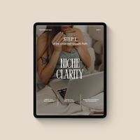 minimalistic ipad mockup of niche clarity workbook for creative entrepreneurs