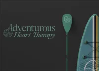 Adventurous Heart Therapy logo and custom brand collateral featuring the practice’s bold teal visual identity