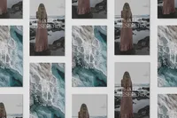 Phillipa Leseberg repeating brand pattern combining coastal photography, typography and editorial imagery.