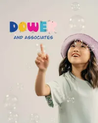 Dower & Associates logo paired with playful brand imagery of a child reaching for bubbles.