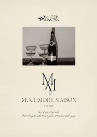 Muchmore Maison editorial brand collateral featuring the monogram and event imagery.