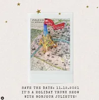 Promotional graphic for a Crème de la Crème holiday trunk show with Bonjour Juliette.
