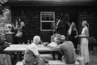 A candid moment of a family setting up the reception of the wedding.