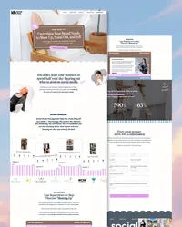 Website design mockup for KB Social Hub featuring the headline "social media that doesn't just look good, it sells," with service sections for social media management, content and engagement, and content strategy and creation