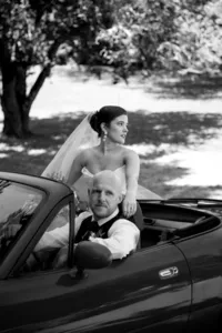 Newlyweds embracing during portraits near Victoria, British Columbia