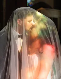 Newlyweds embracing during portraits near Victoria, British Columbia