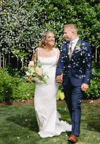 Couple celebrating their wedding on the coast of Vancouver Island
