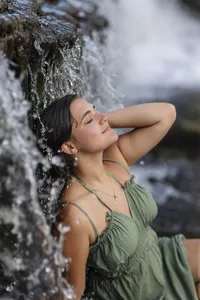 waterfall senior pictures girl poses Indianapolis senior photos