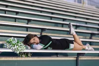 Cheerleader senior pictures girl poses Indiana senior photos
