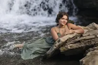 waterfall senior pictures girl poses Carmel senior pictures