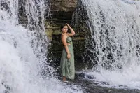 waterfall senior pictures girl poses Cloverdale senior photographer