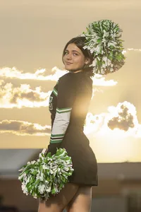 Cheerleader senior pictures girl sunset Indiana senior pictures