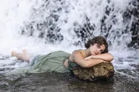 waterfall senior pictures girl poses Noblesville senior photos