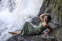 waterfall senior pictures girl poses Carmel senior photography