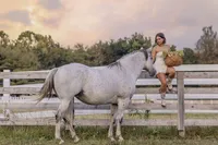 Senior girl sitting on a fance iwth her horse nearby Indiana senior photographer