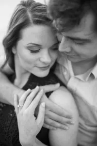 Black and white engagement portrait of a couple in Orlando, Florida, photographed by Amberlee Christey Photography.