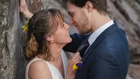 Newlyweds Share a Quiet Smile.