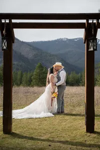 A Wedding Kiss with a Mountain View.
