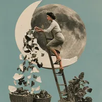 u6249121442_a_woman_on_a_narrow_wooden_ladder_trimming_pieces_0dd5c30e-30a0-4d31-83c7-5c1a04ff4c54_0