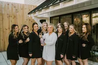Bridal party with soft glam makeup and romantic bridal hairstyles