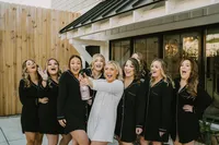 Bridal party with soft glam makeup and romantic bridal hairstyles