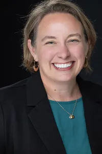 Studio Headshot in a Teal Top and Blazer