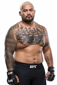 Mark Hunt wearing UFC gloves and fight shorts against a white background