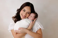 Newborn baby Liam posed in a La Quinta studio newborn session