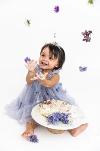 Toddler Shivi photographed during a first birthday milestone session