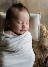 Close up portrait of newborn baby Kai during a lifestyle newborn session