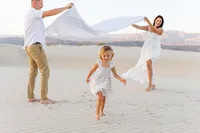 Family walking together during a Palm Springs lifestyle photography session