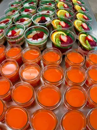 Colorful spread of catering dishes