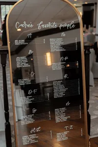 Elegant custom wedding seating chart designed by Use Your Words by Nyssa featuring hand-lettered guest names for a New Jersey wedding.